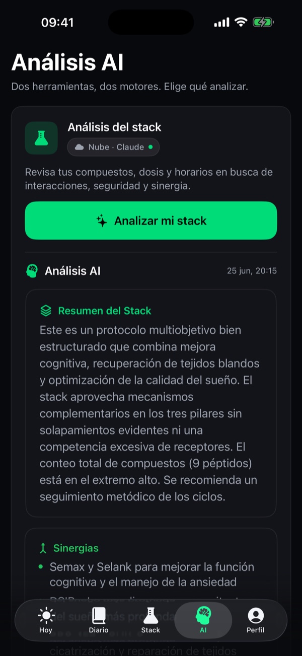Pestaña de análisis IA con información del protocolo