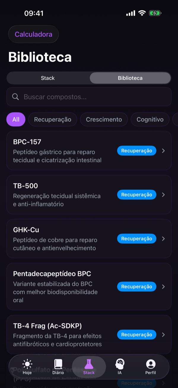 Aba Biblioteca com entradas da enciclopédia de peptídeos