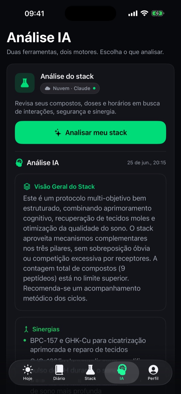 Aba de análise IA com insights do protocolo